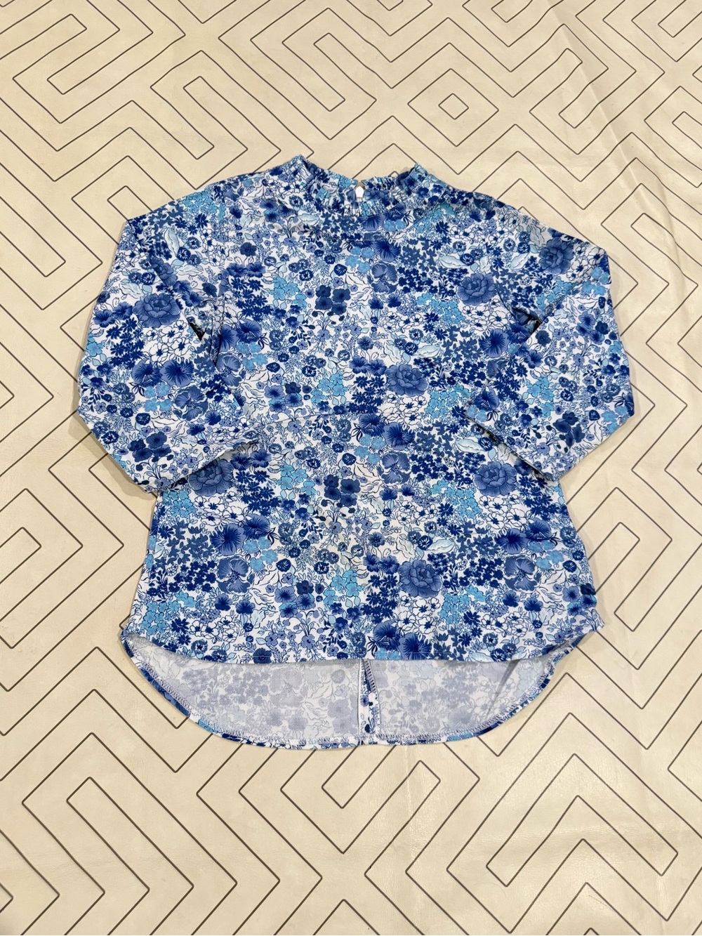 Peggy Green Blue Floral Mock-Neck Blouse